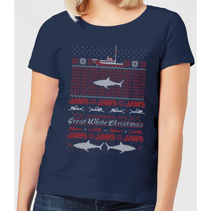 Jaws Great White Dames Kerst T-Shirt - Navy - S