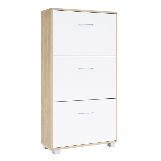Schoenenkast – 3 Kleppen – 115x60x24cm – 18 Paar Schoenen -Eiken/Wit