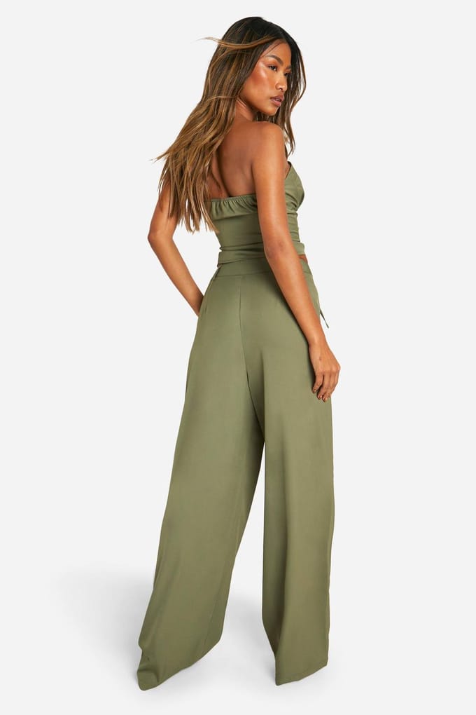 boohoo Dames Lace Up Detail Trouser | Kaki | Maat: 34