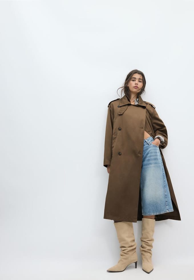 Stradivarius Lange basic trenchcoat  Karamel XS