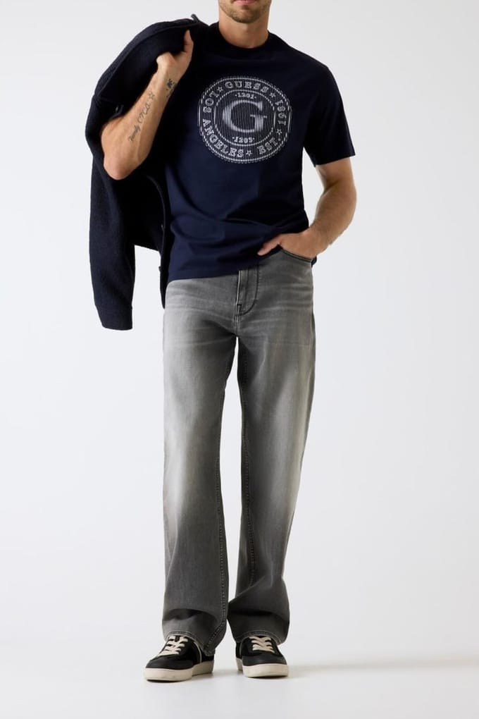 GUESS Cn Ss Big G Logo Tee Smart Blue Taglia: L | Magliette basic Outlet | Uomo | Blu