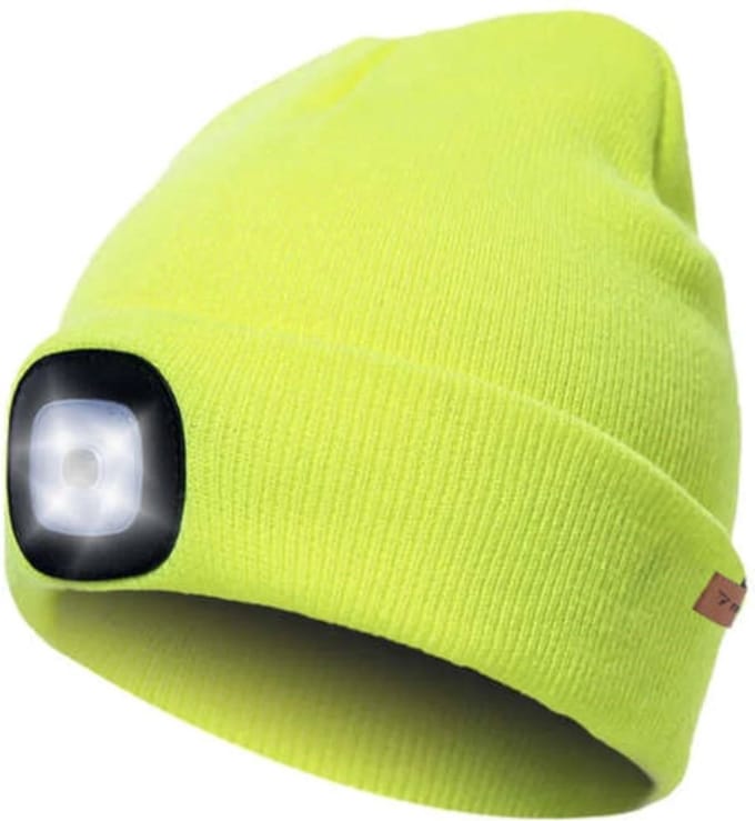 Muts met USB-oplaadbare LED-zaklamp – Dubbel Laags – Unisex – Neon Geel