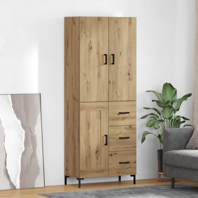 vidaXL Highboard Artisan Eiken 69,5 x 34 x 180 cm Bewerkt hout