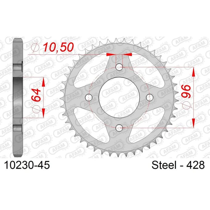 Stalen tandwiel Afam 428 45 dents