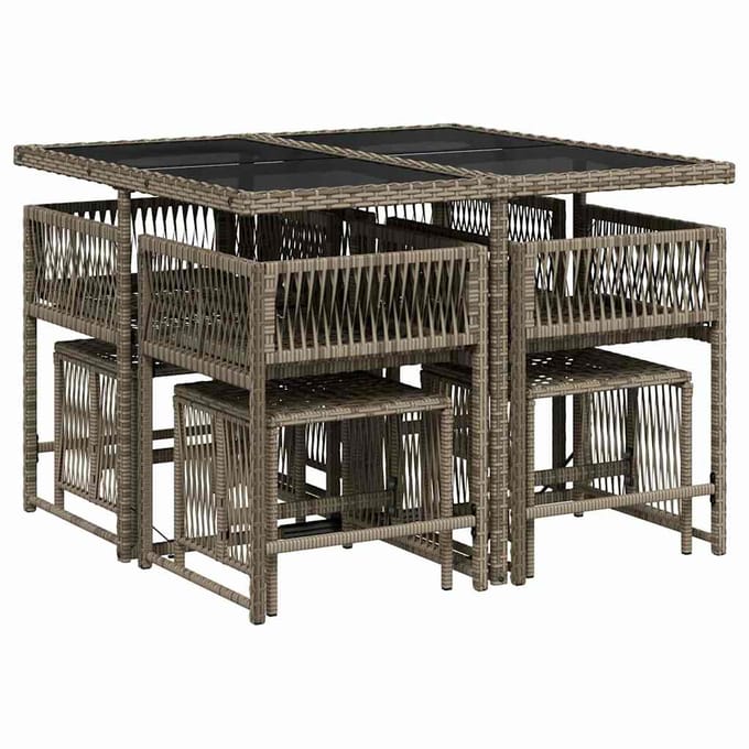 vidaXL - 9-delige - Tuinset - met - kussens - poly - rattan - grijs