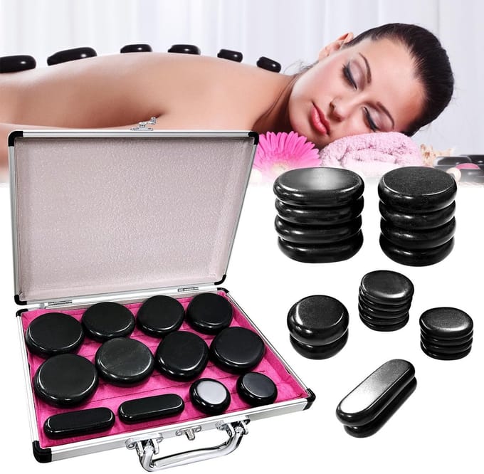 Dailygoods - Hot Stone Massage Set - Draagbaar - Elektrisch - Ontspanning - Basalt - Voor Massage - 21 Stenen