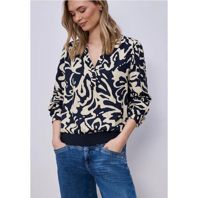 Blouse met lange mouwen en elastische tailleband