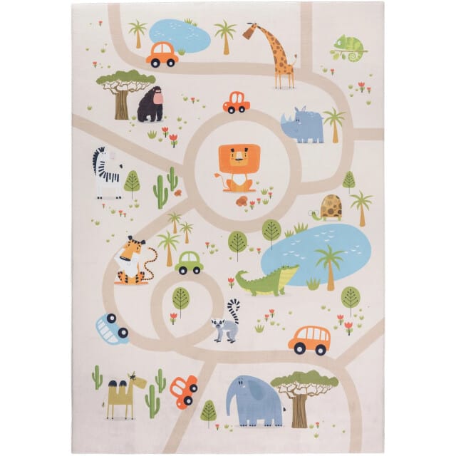 Muratap Kindervloerkleed safari multi wasbaar antislip- 80x150 cm