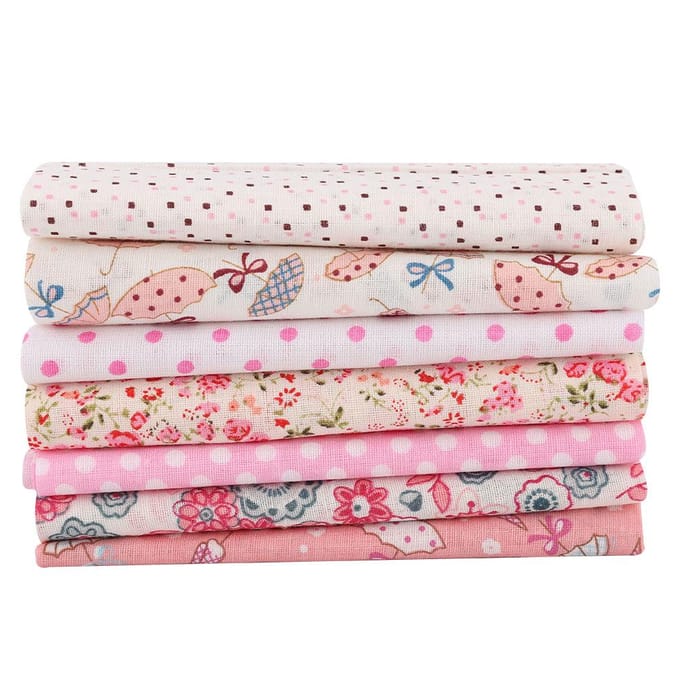 7 stuks Roze Bloemen Katoen Stof Vierkanten Quilten Naaien Voorgesneden DIY voor Handwerk Patchwork(L) white