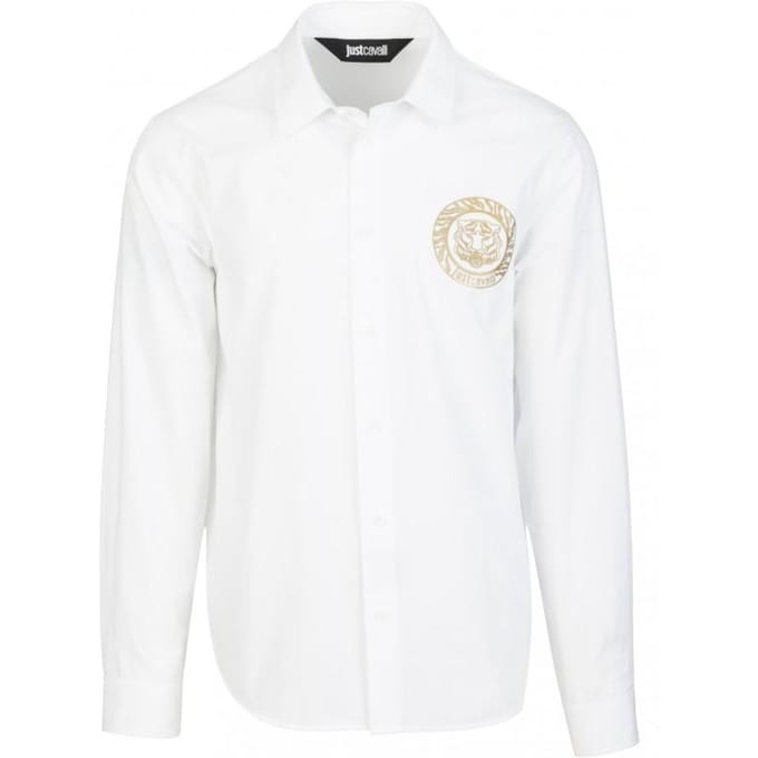Just Cavalli luxe heren tijger shirt - Maat: IT50 white