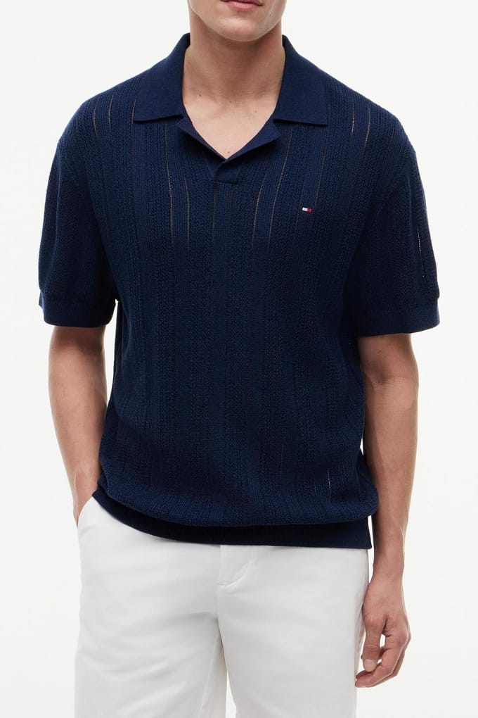 Tommy Hilfiger Pointelle Structure Carbon Navy Heather Größe: S | Poloshirts Outlet | Herren | Blau