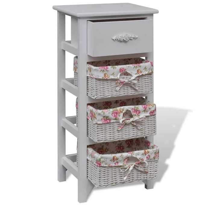 vidaXL - Kast - met - 1 - lade - en - 3 - manden - paulowniahout - wit