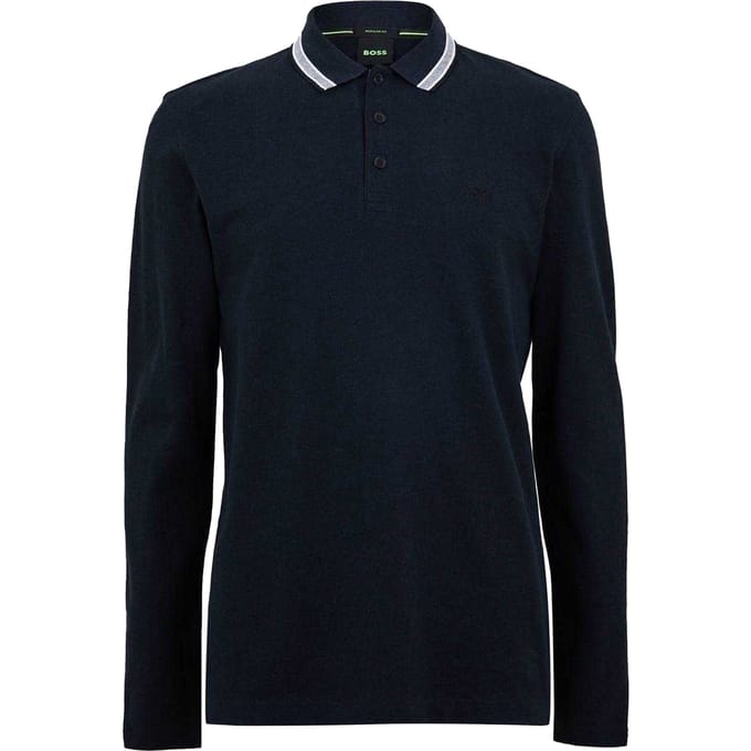 Boss Heren Plisy poloshirt met lange mouwen (Marine)