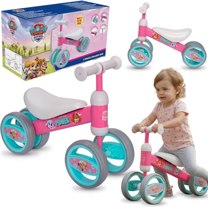 Paw Patrol Meisjesloopfiets met 4 wielen, lichtgewicht, van metaal, eerste fietsje, loopfiets 1+