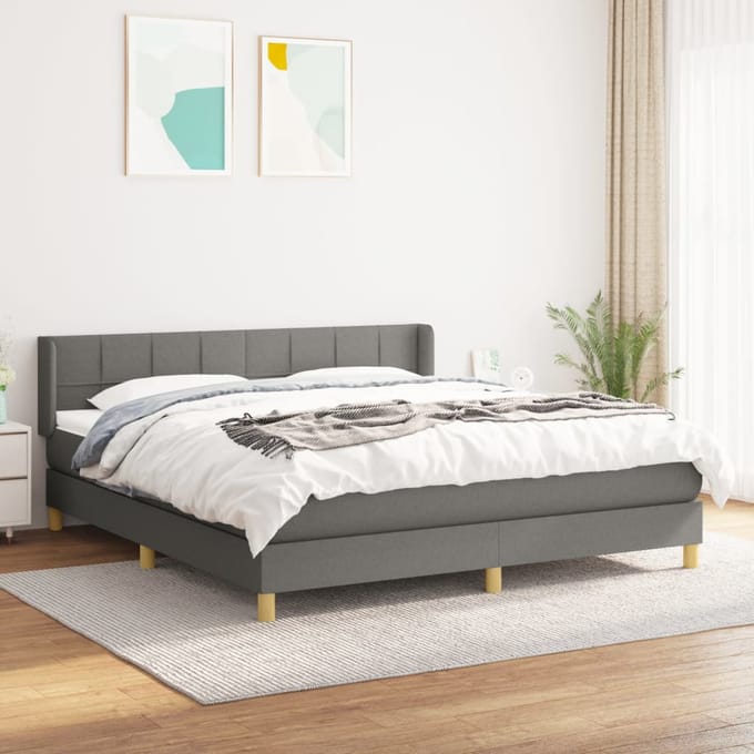 vidaXL - Boxspring - met - matras - stof - donkergrijs - 180x200 - cm