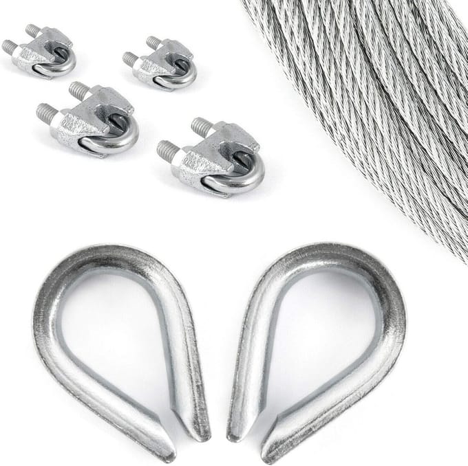 Set van 40m Gegalvaniseerd Staalkabel 6mm - Inclusief Klemmen en Oogringen