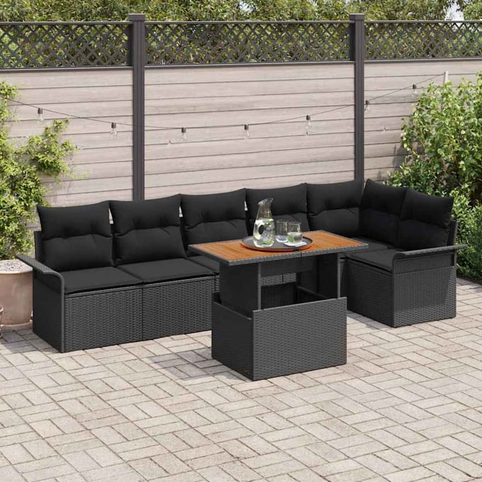 vidaXL - Tuinbank - Set - 7 - st - Zwart - poly - rattan