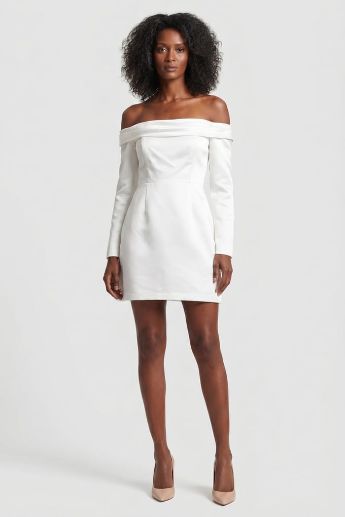Odd Muse Satin Bardot Mini Dress White Größe: M TALL | Minikleider Outlet | Damen | Weiß