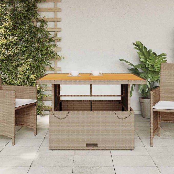 vidaXL - Tuintafel - 110x110x71 - cm - poly - rattan - en - acaciahout - beige