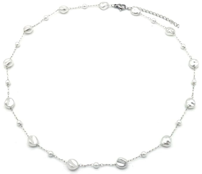 Ketting met Parels - RVS - Lengte 39-44 cm - Zilverkleurig