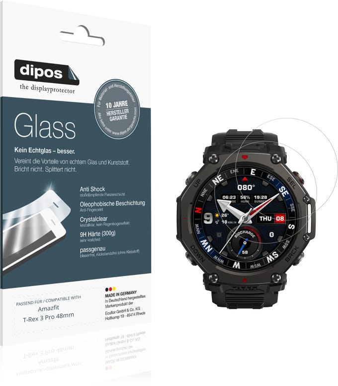dipos – 2x Pantserfolie geschikt voor Amazfit T-Rex 3 Pro 48mm | 9H Screenprotector