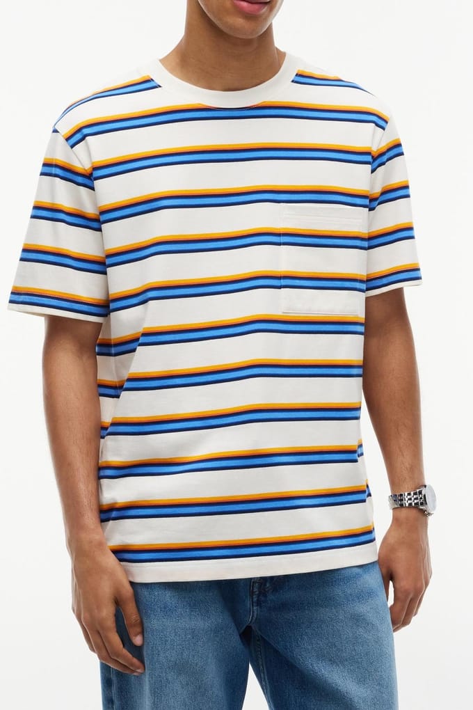 Tommy Hilfiger Yarn Dye Multistripe Ivory Petal Multi Stripe Größe: XL | Basic T-Shirts Outlet | Herren | Weiß