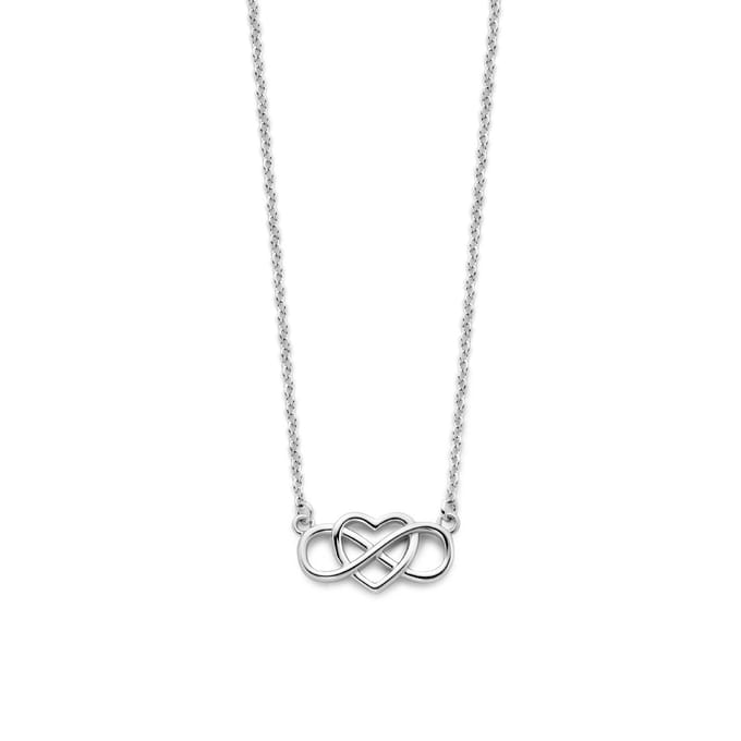 zilver gerhodineerd collier hart en infinity 42 + 3 cm 1336707