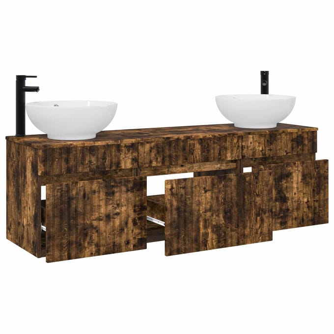 vidaXL - Badkamerkast - set - 3 - st - Gerookt - eiken - 49 - x - 44,5 - x - 66,5 - cm