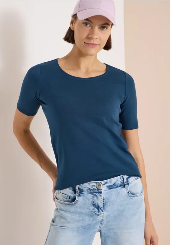 Basic Shirt met ronde hals in effen kleur