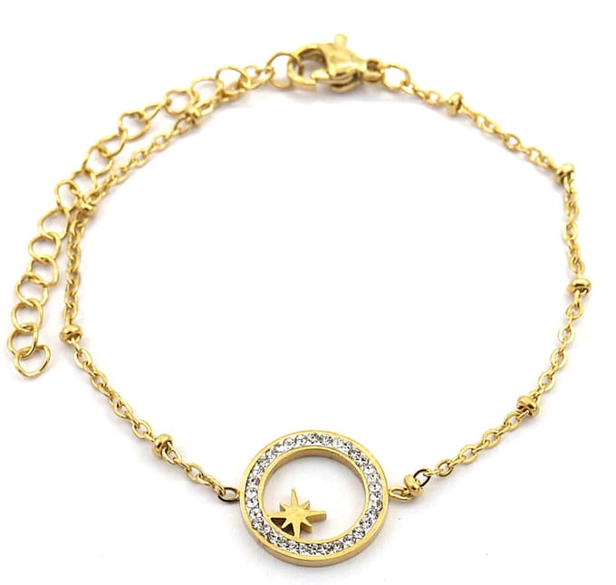 Armband Dames - Ring met Ster - RVS - Lengte 16-19 cm - Goudkleurig