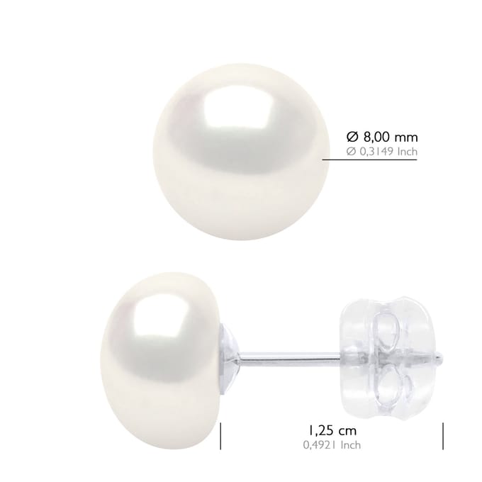 Oorbellen Wit Goud - Echte Gecultiveerde Zoetwaterparels Knop 8-9 mm