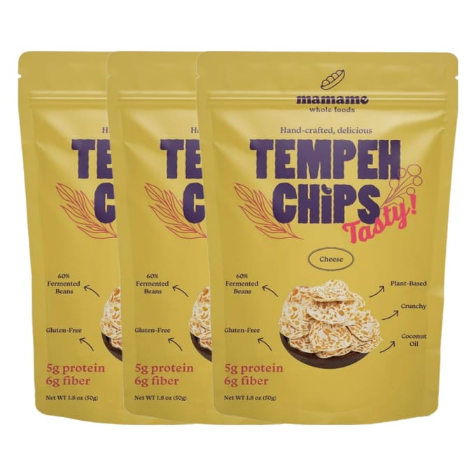 Mamame Tempeh Chips Kaas Krokante Hartige Snack 50g x 3 Pak beige