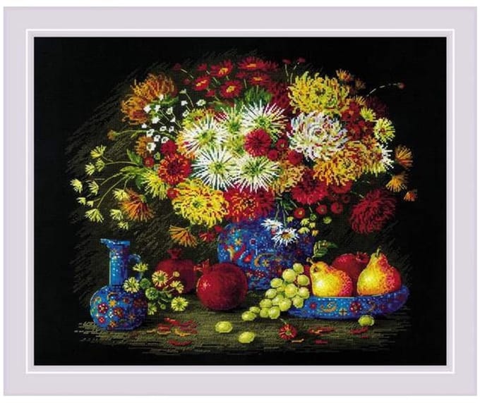 Borduurpakket Stilleven met chrysanten
