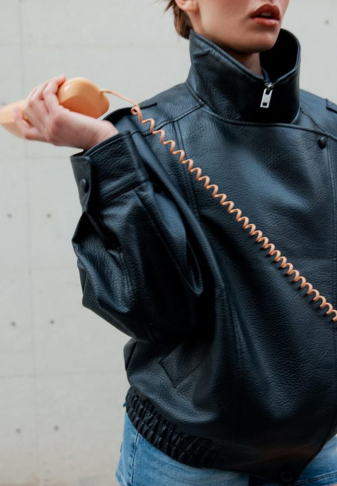 Stradivarius Oversized bikerjack met leereffect  Zwart S