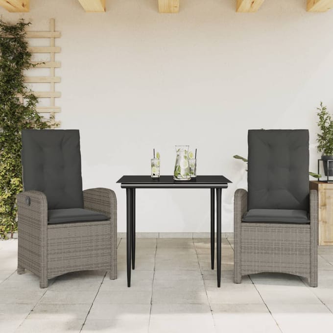 vidaXL - 3-delige - Tuinset - met - kussens - poly - rattan - grijs
