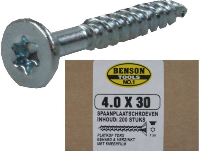 Benson Verzinkte spaanplaatschroeven - Torx - Ø 4.0 mm x 30 mm - 200 stuks