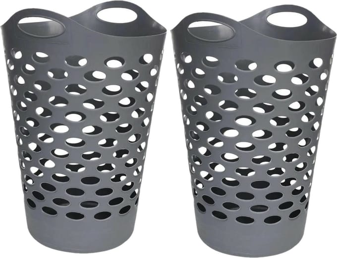 5Five Flexibele wasmand/opbergmand - 2x - rond - grijs - 60 liter - D41 x H66 cm