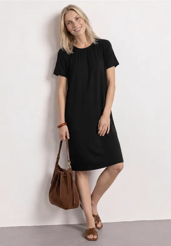 Knielange jersey jurk met ronde hals