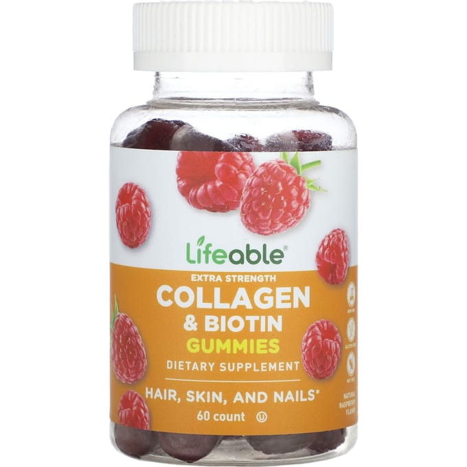 Gommes Collagène & Biotine Extra Force, Saveur Framboise Naturelle, 60 Gommes