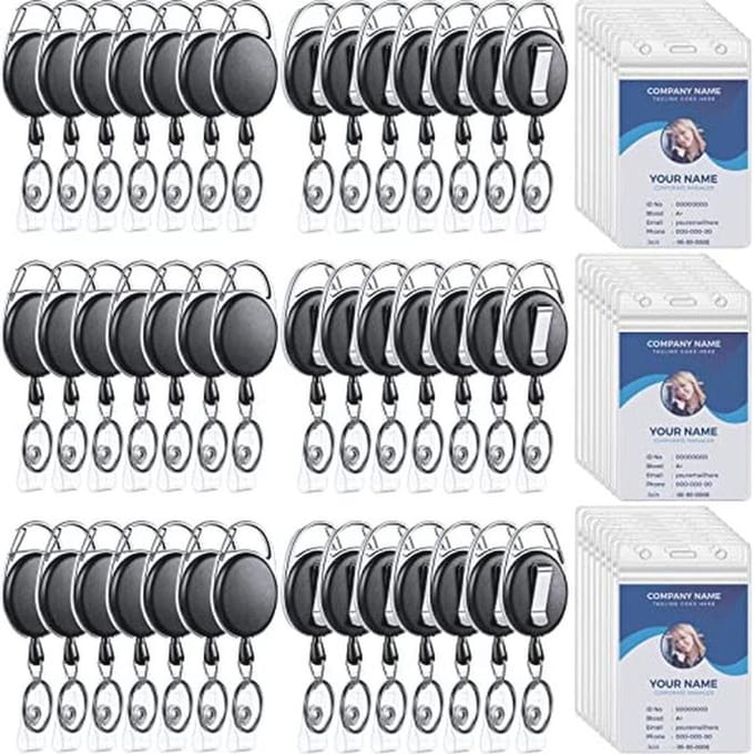 60-pack Zware Intrekbare Badgehouder en Waterdichte ID-kaarthouders