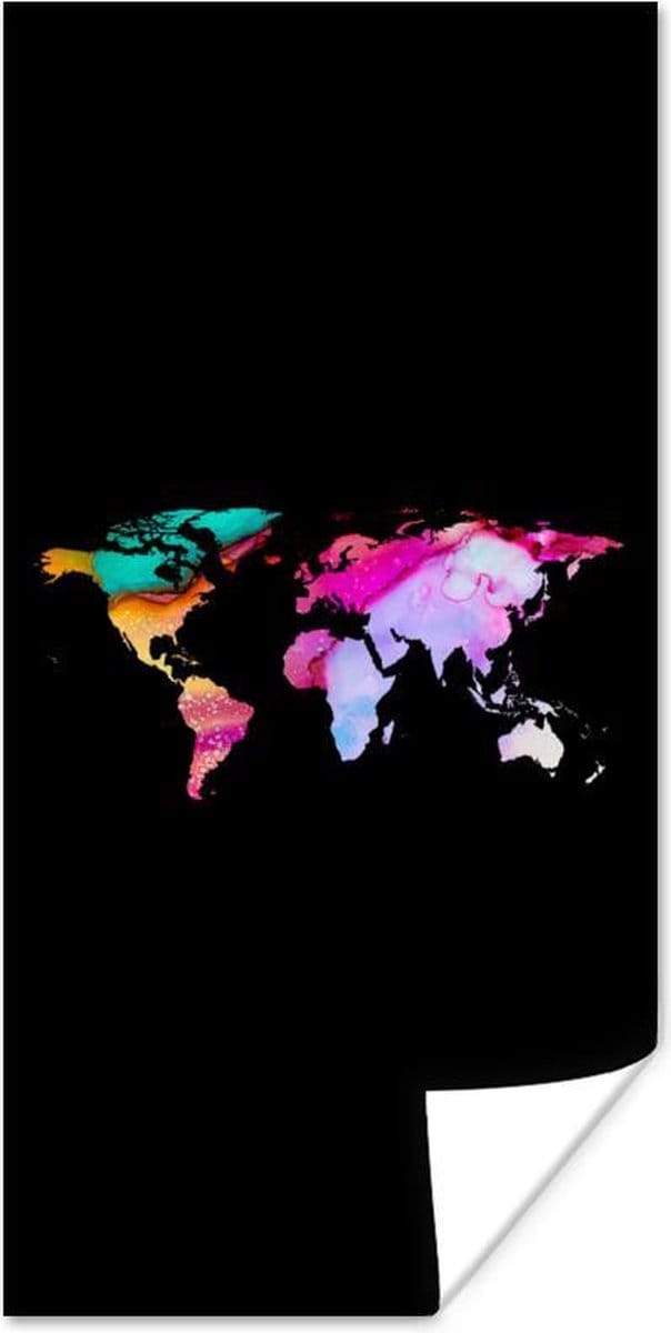 Wereldkaarten - Wereldkaart - Kleur - Waterverf - 80x160 cm