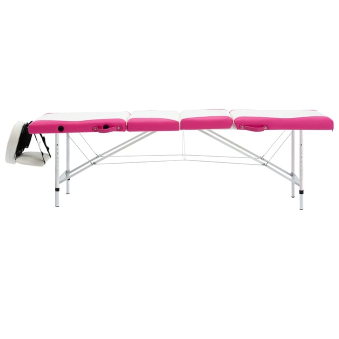 vidaXL - Massagetafel - inklapbaar - 4 - zones - aluminium - wit - en - roze