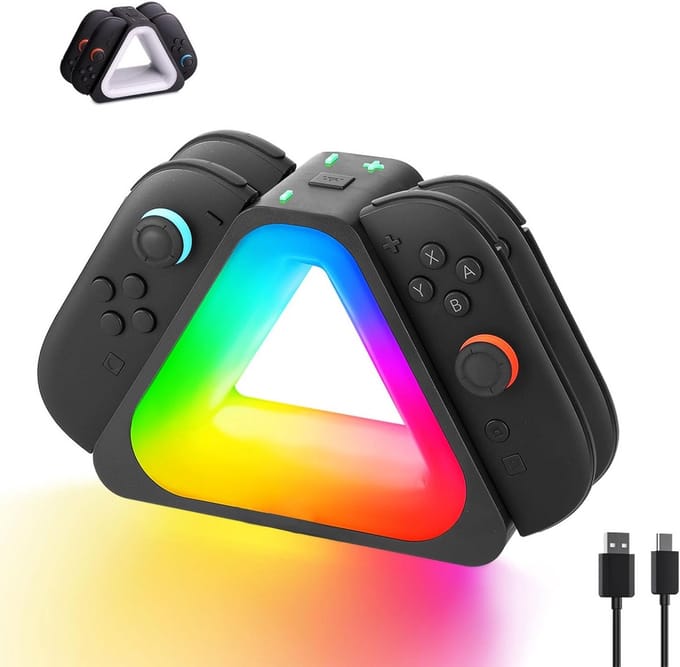 Oplaadstation voor 4 Joy-Con Controllers met RGB Verlichting en USB-C PD Snel Opladen