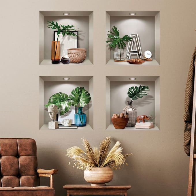 3D-effect stickers met planten en designobjecten, 60 x 60 cm