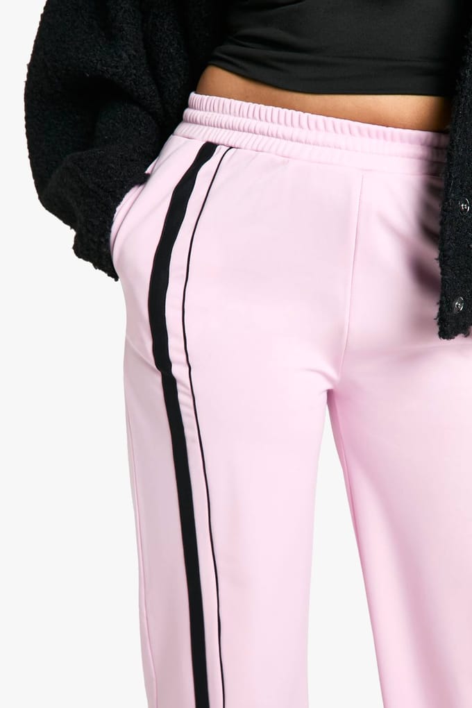 boohoo Dames Plus Tricot Side Stripe Jogger | Baby Roze | Maat: 56