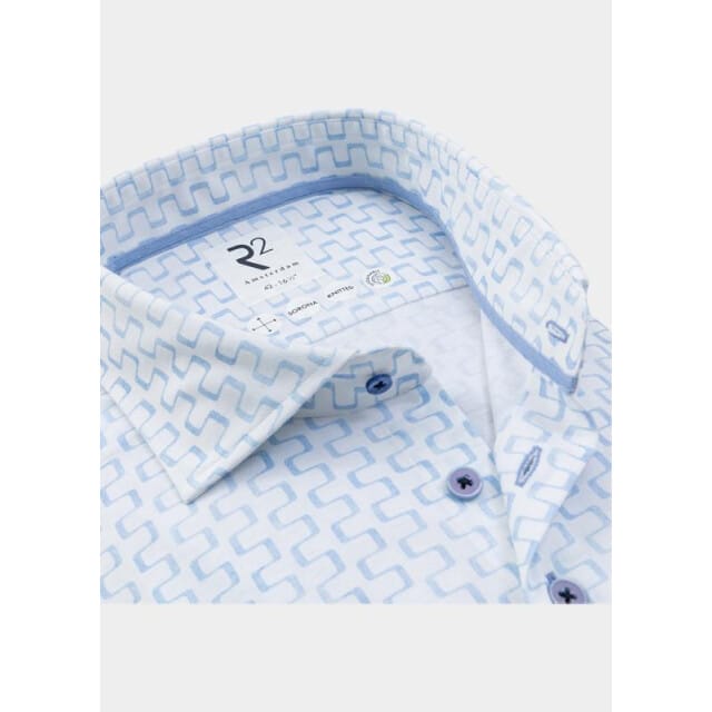 R2 Amsterdam Casual hemd lange mouw blue irregular lines print co 132.wsp.024/018