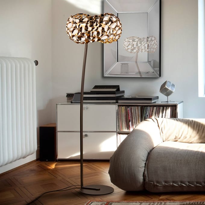 Schuller Valencia LED vloerlamp Narisa, roségoud/bruin