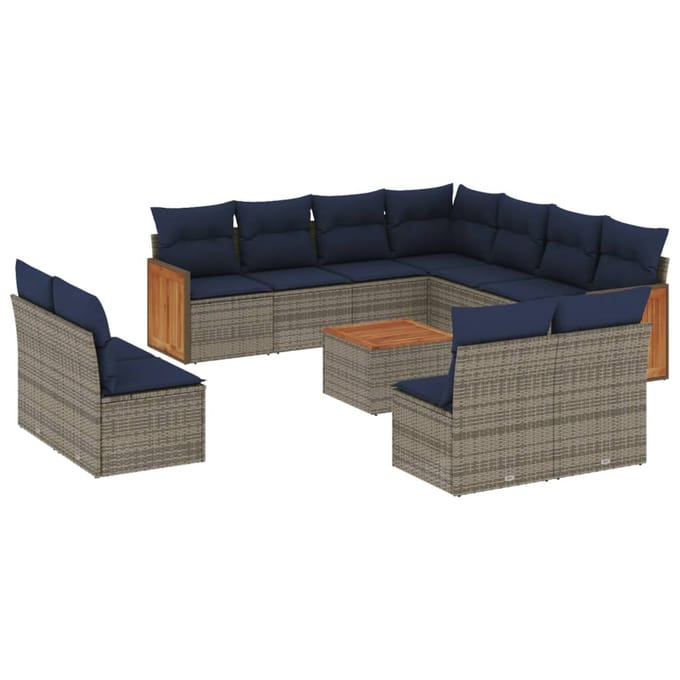 vidaXL - 12-delige - tuinbankset - met - kussens, - grijs - polyrotan