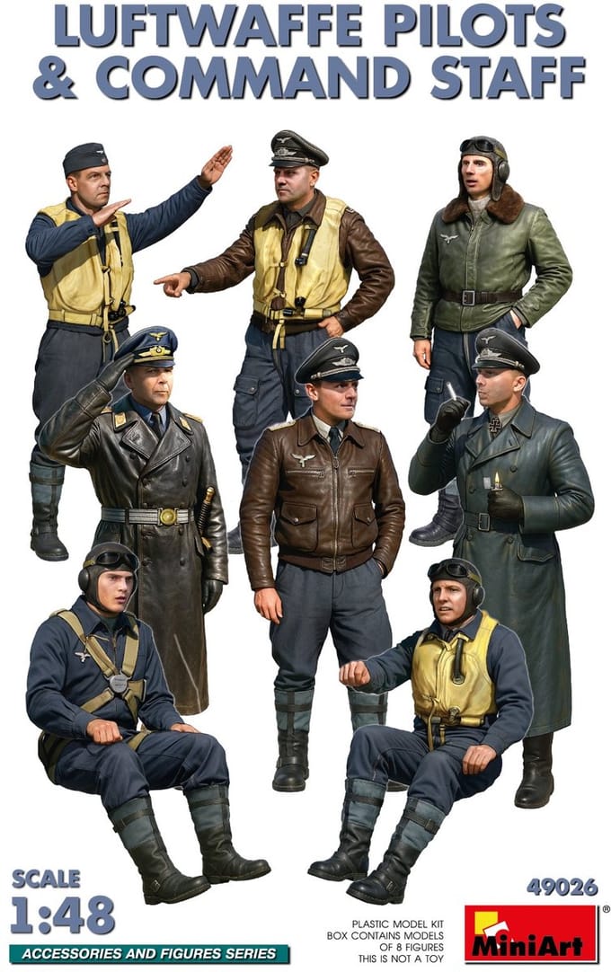 MiniArt Modelbouwpakket Militaire voertuigen - 49026 Luftwaffe Piloten - Commando Staff WWII - 8 Figuren Plastic - 1:48 - Modelbouw