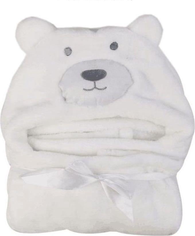 Witte Beer Baby Badcape met Capuchon - Wikkeldeken - Fleece Deken - Kraamcadeau